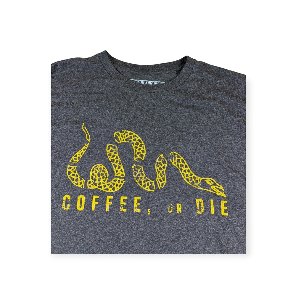 Black Rifle Coffee Company Mens XL Coffee or Die Gadsden Snake Graphic Tee Gray